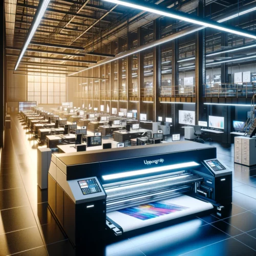 "State-of-the-art reprographic printing equipment in a San Diego facility."
